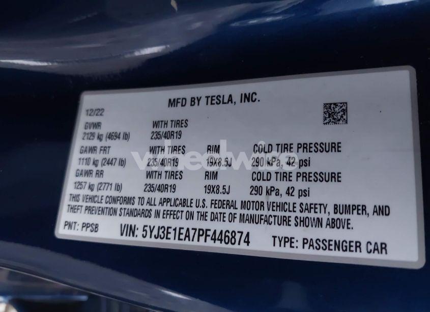 Photo 9 of 2023 Tesla Model 3 REAR-WHEEL DRIVE (VIN 5YJ3E1EA7PF446874)