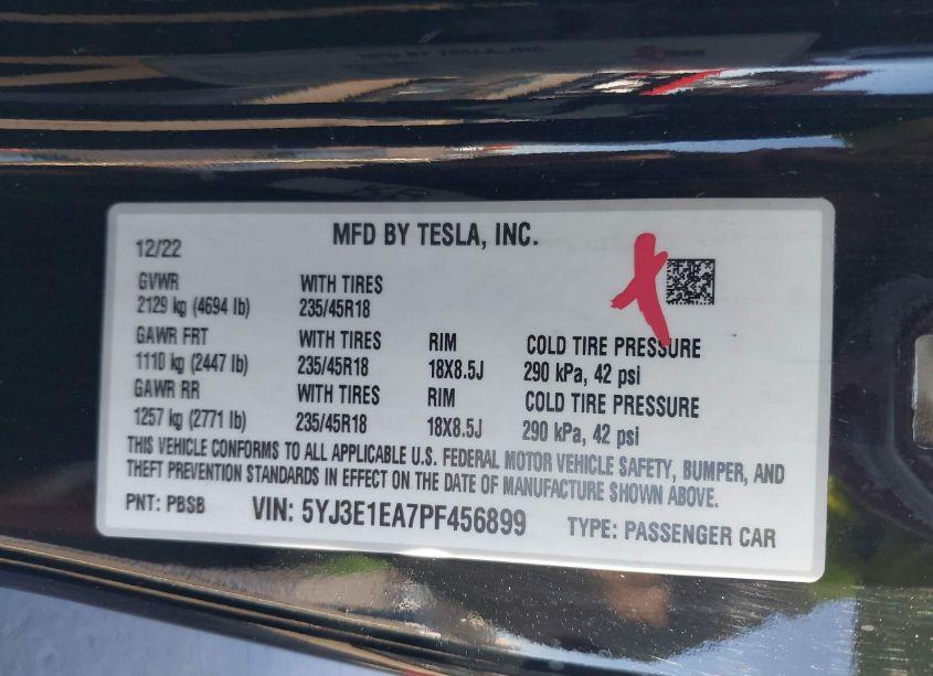 Photo 9 of 2023 Tesla Model 3 REAR-WHEEL DRIVE (VIN 5YJ3E1EA7PF456899)