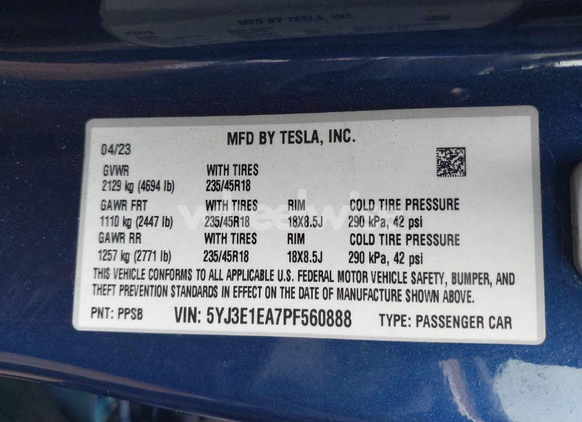 Photo 9 of 2023 Tesla Model 3 REAR-WHEEL DRIVE (VIN 5YJ3E1EA7PF560888)
