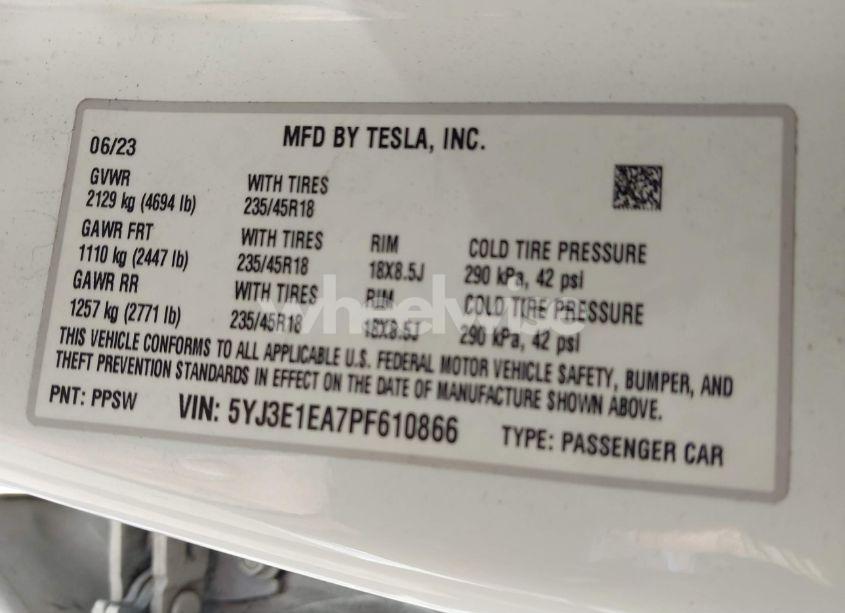 Photo 9 of 2023 Tesla Model 3 REAR-WHEEL DRIVE (VIN 5YJ3E1EA7PF610866)