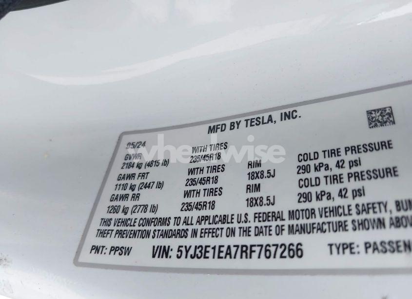 Photo 9 of 2024 Tesla Model 3 LONG RANGE DUAL MOTOR ALL-WHEEL DRIVE/REAR-WHEEL DRIVE (VIN 5YJ3E1EA7RF767266)
