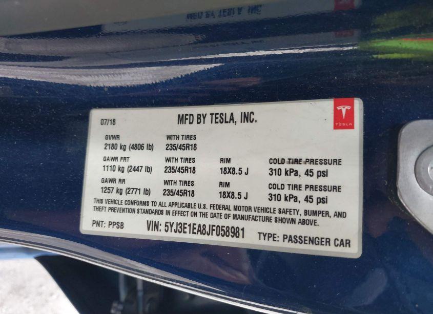 Photo 9 of 2018 Tesla Model 3 LONG RANGE/MID RANGE (VIN 5YJ3E1EA8JF058981)