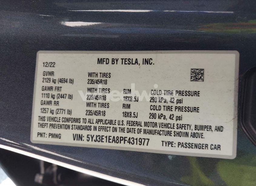 Photo 9 of 2023 Tesla Model 3 REAR-WHEEL DRIVE (VIN 5YJ3E1EA8PF431977)