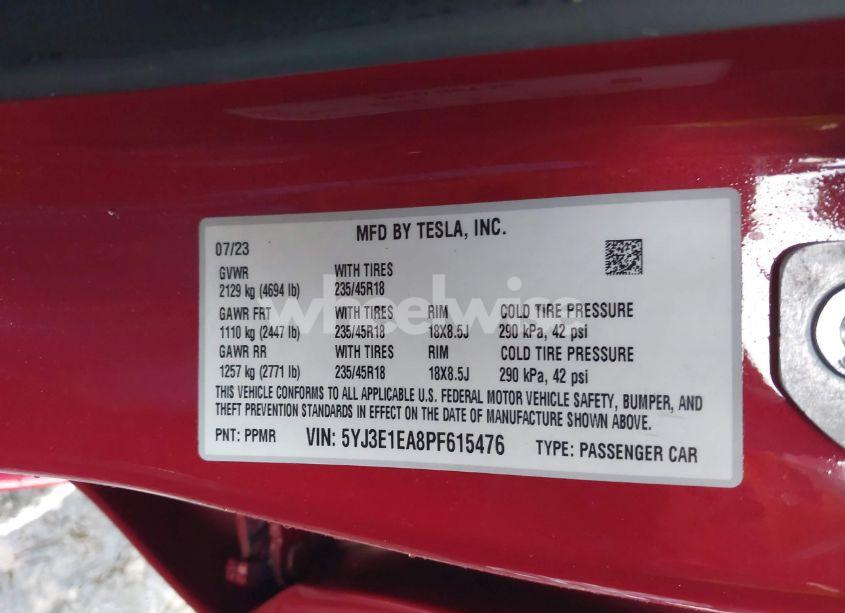 Photo 9 of 2023 Tesla Model 3 REAR-WHEEL DRIVE (VIN 5YJ3E1EA8PF615476)