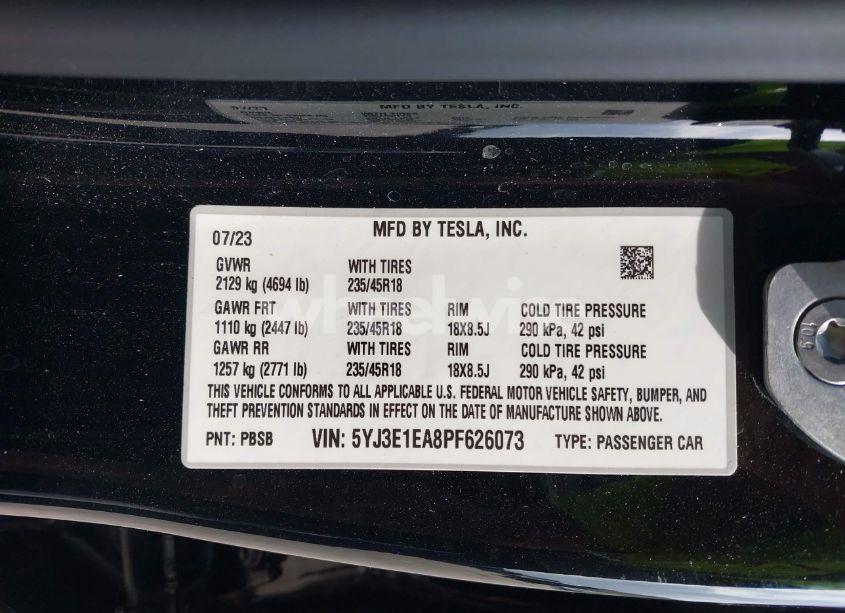 Photo 9 of 2023 Tesla Model 3 REAR-WHEEL DRIVE (VIN 5YJ3E1EA8PF626073)