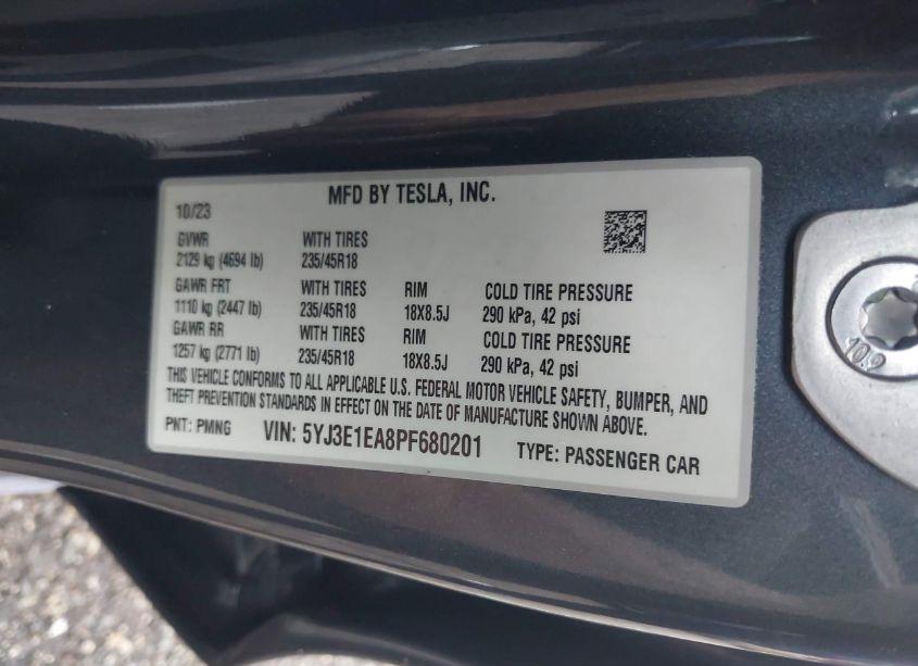 Photo 9 of 2023 Tesla Model 3 REAR-WHEEL DRIVE (VIN 5YJ3E1EA8PF680201)