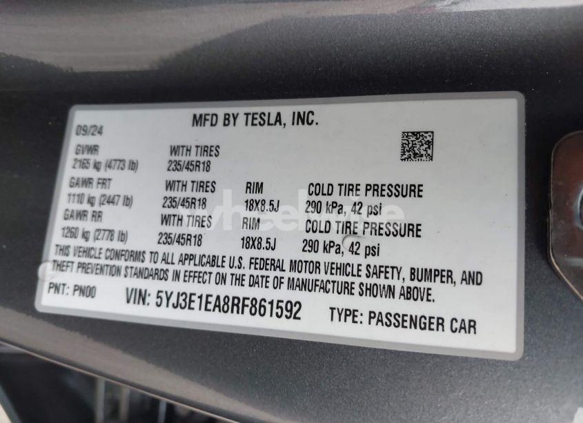 Photo 9 of 2024 Tesla Model 3 LONG RANGE DUAL MOTOR ALL-WHEEL DRIVE/REAR-WHEEL DRIVE (VIN 5YJ3E1EA8RF861592)