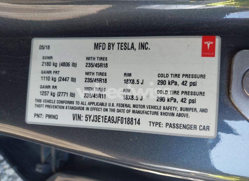 Photo 9 of 2018 Tesla Model 3 LONG RANGE/MID RANGE (VIN 5YJ3E1EA9JF018814)