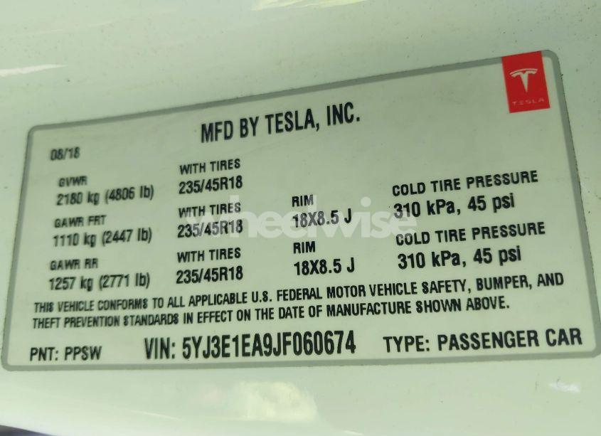 Photo 9 of 2018 Tesla Model 3 LONG RANGE/MID RANGE (VIN 5YJ3E1EA9JF060674)