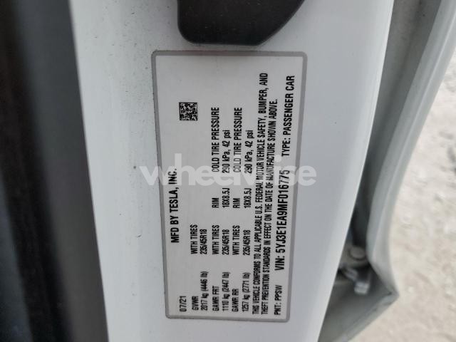 Photo 8 of 2021 TESLA MODEL 3 N/A (VIN 5YJ3E1EA9MF016775)
