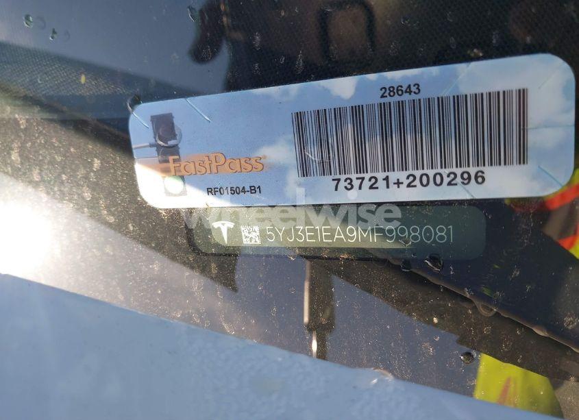 Photo 9 of 2021 Tesla Model 3 STANDARD RANGE PLUS REAR-WHEEL DRIVE (VIN 5YJ3E1EA9MF998081)