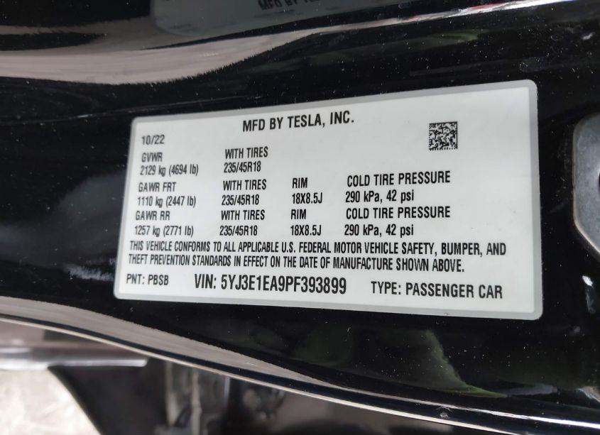 Photo 9 of 2023 Tesla Model 3 REAR-WHEEL DRIVE (VIN 5YJ3E1EA9PF393899)