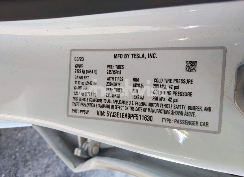 Photo 9 of 2023 Tesla Model 3 REAR-WHEEL DRIVE (VIN 5YJ3E1EA9PF511630)