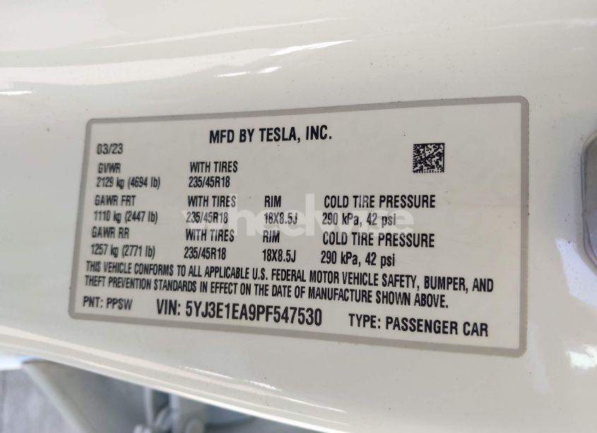 Photo 9 of 2023 Tesla Model 3 REAR-WHEEL DRIVE (VIN 5YJ3E1EA9PF547530)