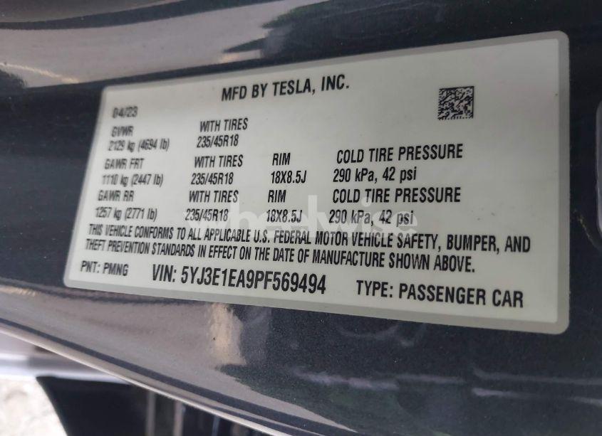 Photo 9 of 2023 Tesla Model 3 REAR-WHEEL DRIVE (VIN 5YJ3E1EA9PF569494)