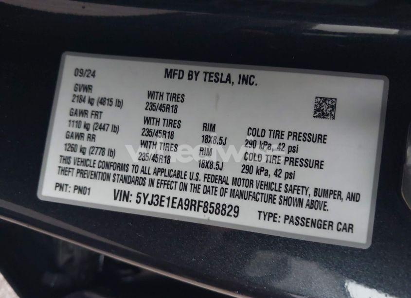 Photo 9 of 2024 Tesla Model 3 LONG RANGE DUAL MOTOR ALL-WHEEL DRIVE/REAR-WHEEL DRIVE (VIN 5YJ3E1EA9RF858829)