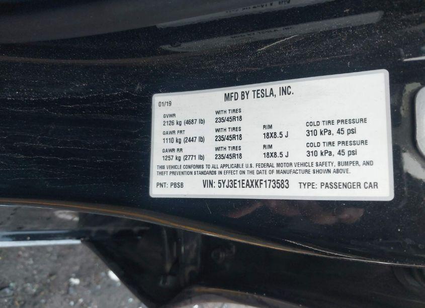 Photo 9 of 2019 Tesla Model 3 LONG RANGE/MID RANGE/STANDARD RANGE/STANDARD RANGE PLUS (VIN 5YJ3E1EAXKF173583)