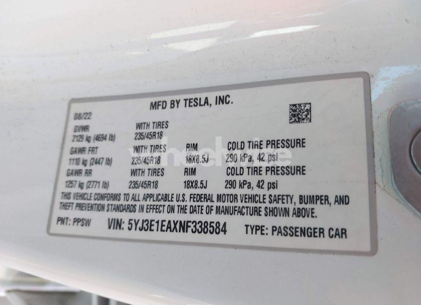 Photo 9 of 2022 Tesla Model 3 REAR-WHEEL DRIVE (VIN 5YJ3E1EAXNF338584)