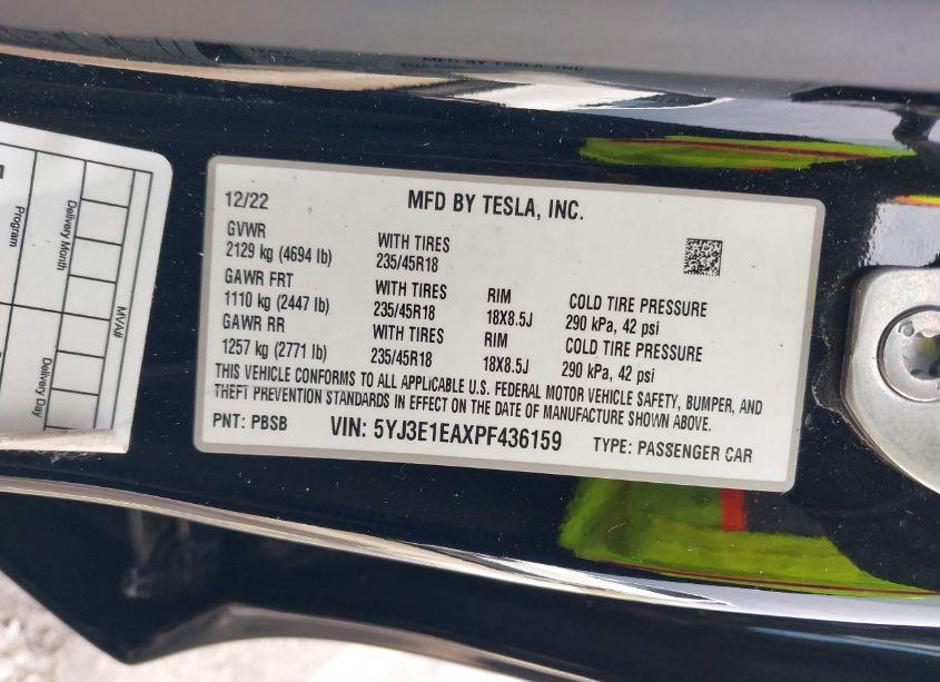 Photo 9 of 2023 Tesla Model 3 REAR-WHEEL DRIVE (VIN 5YJ3E1EAXPF436159)