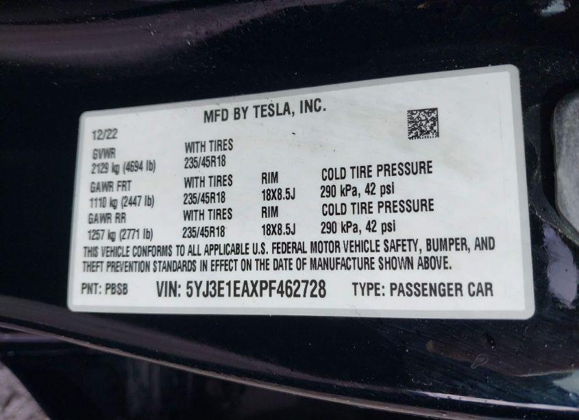 Photo 9 of 2023 Tesla Model 3 REAR-WHEEL DRIVE (VIN 5YJ3E1EAXPF462728)