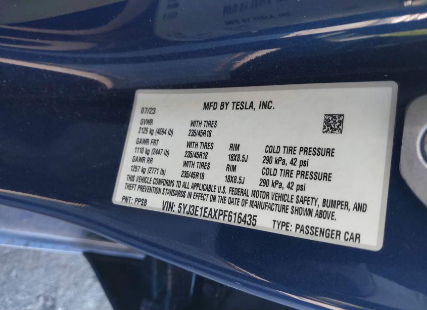 Photo 9 of 2023 Tesla Model 3 REAR-WHEEL DRIVE (VIN 5YJ3E1EAXPF616435)