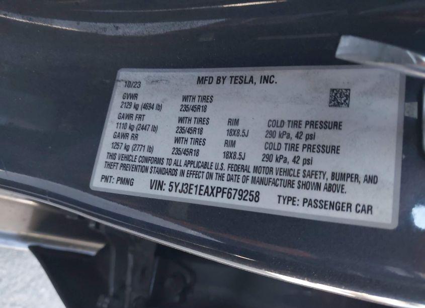 Photo 9 of 2023 Tesla Model 3 REAR-WHEEL DRIVE (VIN 5YJ3E1EAXPF679258)