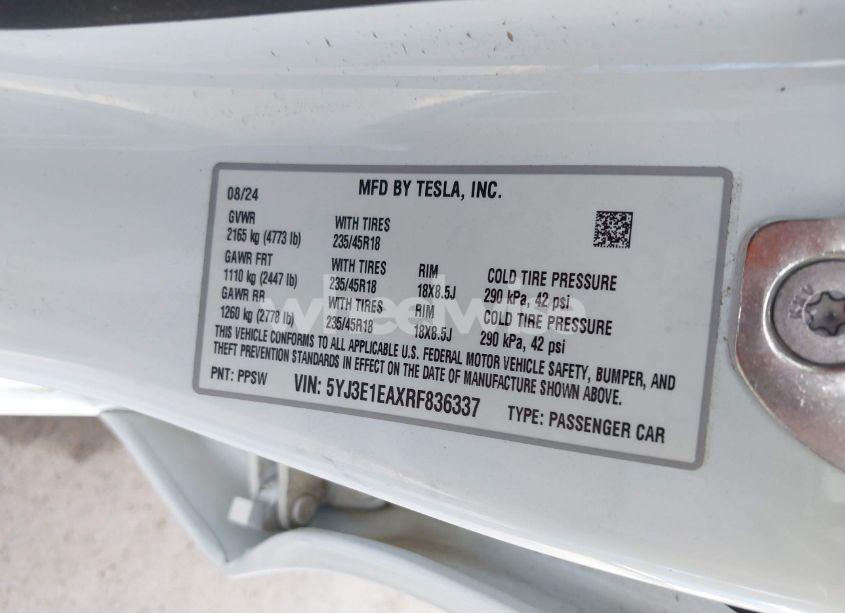 Photo 9 of 2024 Tesla Model 3 LONG RANGE DUAL MOTOR ALL-WHEEL DRIVE/REAR-WHEEL DRIVE (VIN 5YJ3E1EAXRF836337)