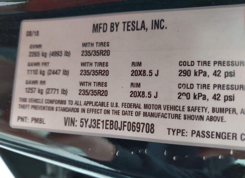 Photo 9 of 2018 Tesla Model 3 LONG RANGE/PERFORMANCE (VIN 5YJ3E1EB0JF069708)
