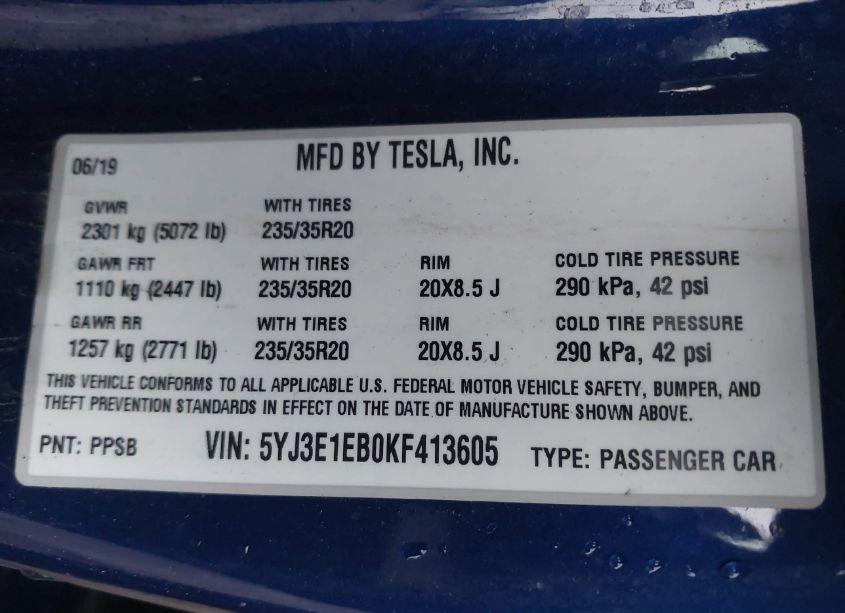 Photo 9 of 2019 Tesla Model 3 LONG RANGE/PERFORMANCE (VIN 5YJ3E1EB0KF413605)