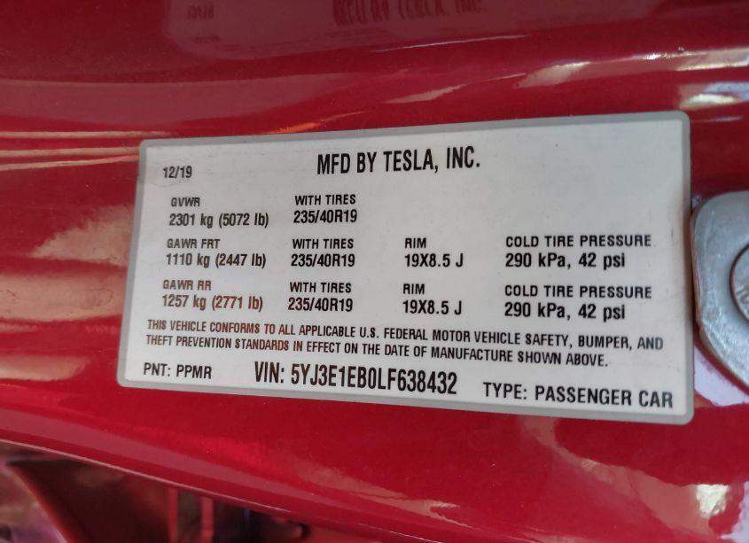 Photo 9 of 2020 Tesla Model 3 LONG RANGE DUAL MOTOR ALL-WHEEL DRIVE (VIN 5YJ3E1EB0LF638432)