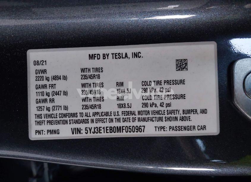 Photo 9 of 2021 Tesla Model 3 LONG RANGE DUAL MOTOR ALL-WHEEL DRIVE (VIN 5YJ3E1EB0MF050967)