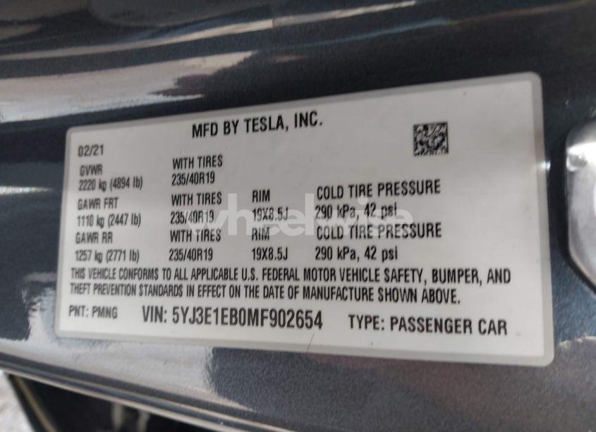 Photo 9 of 2021 Tesla Model 3 LONG RANGE DUAL MOTOR ALL-WHEEL DRIVE (VIN 5YJ3E1EB0MF902654)