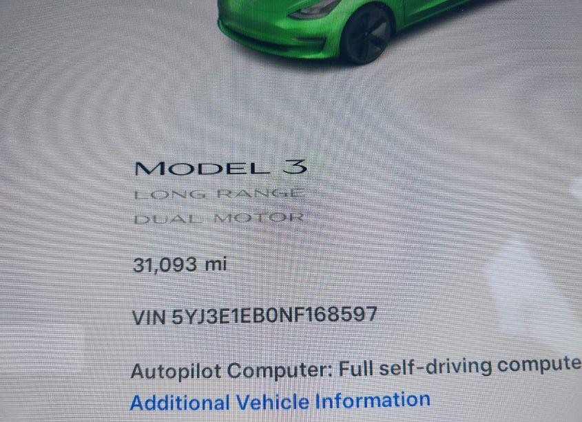 Photo 7 of 2022 Tesla Model 3 LONG RANGE DUAL MOTOR ALL-WHEEL DRIVE (VIN 5YJ3E1EB0NF168597)
