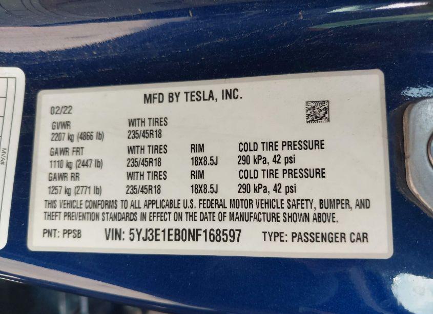 Photo 9 of 2022 Tesla Model 3 LONG RANGE DUAL MOTOR ALL-WHEEL DRIVE (VIN 5YJ3E1EB0NF168597)