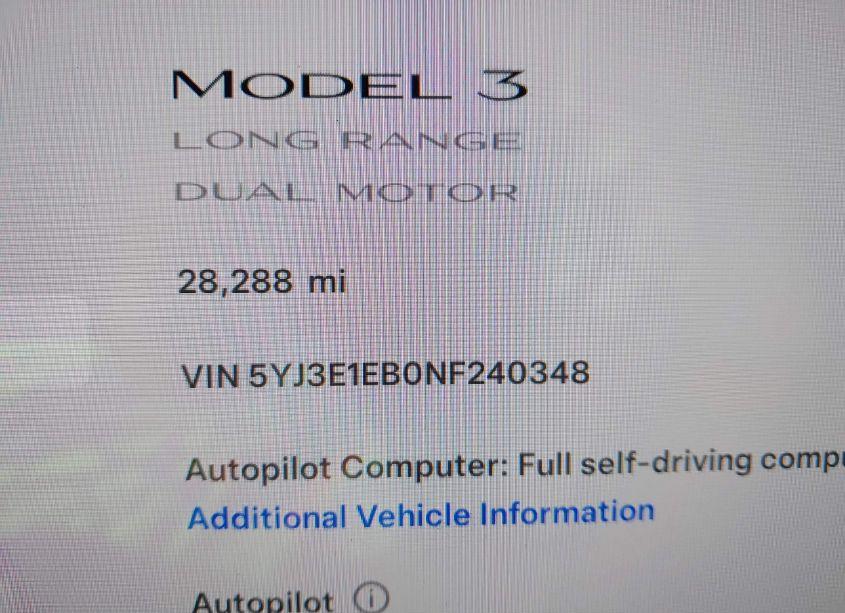 Photo 14 of 2022 Tesla Model 3 LONG RANGE DUAL MOTOR ALL-WHEEL DRIVE (VIN 5YJ3E1EB0NF240348)