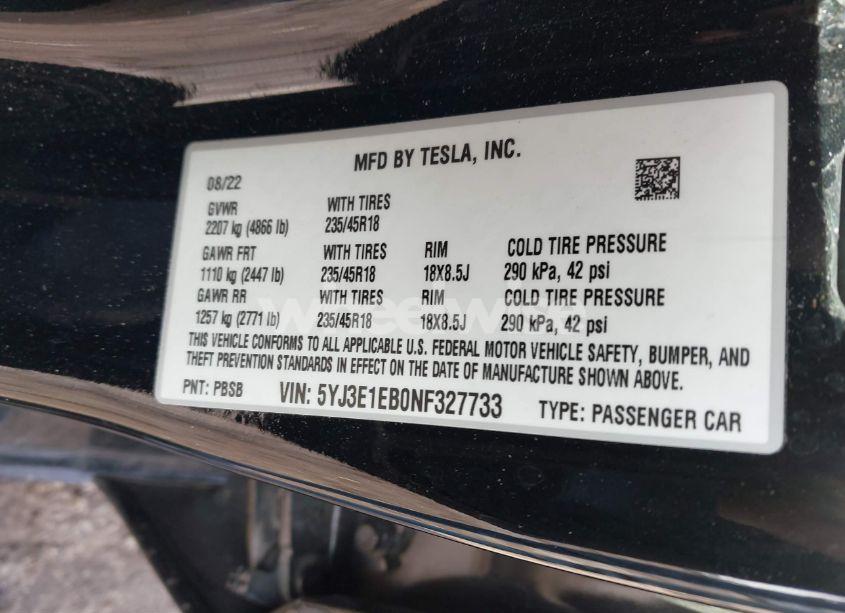 Photo 9 of 2022 Tesla Model 3 (VIN 5YJ3E1EB0NF327733)