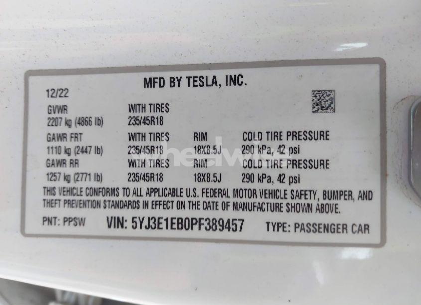 Photo 9 of 2023 Tesla Model 3 LONG RANGE DUAL MOTOR ALL-WHEEL DRIVE (VIN 5YJ3E1EB0PF389457)