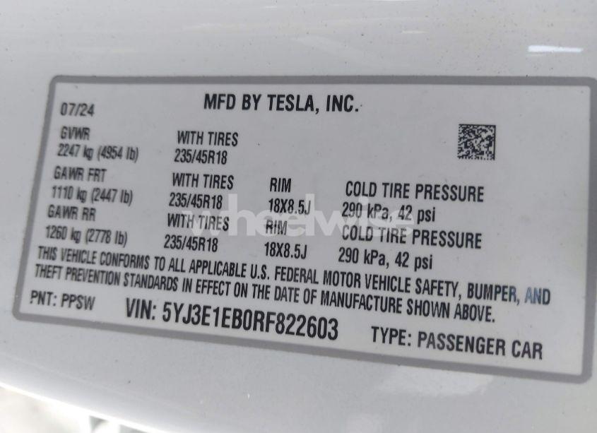 Photo 9 of 2024 Tesla Model 3 LONG RANGE DUAL MOTOR ALL-WHEEL DRIVE (VIN 5YJ3E1EB0RF822603)