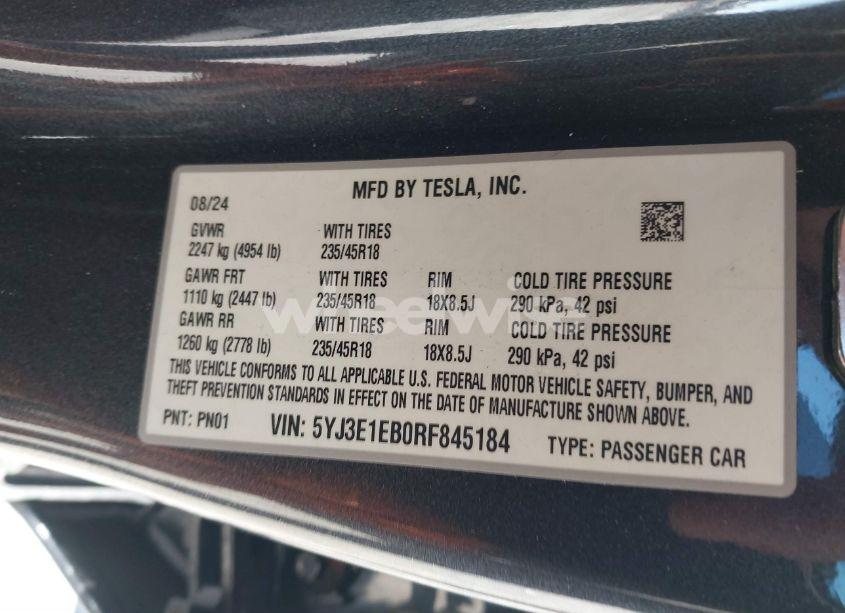 Photo 9 of 2024 Tesla Model 3 LONG RANGE DUAL MOTOR ALL-WHEEL DRIVE (VIN 5YJ3E1EB0RF845184)