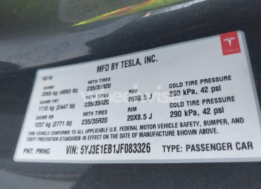 Photo 9 of 2018 Tesla Model 3 LONG RANGE/PERFORMANCE (VIN 5YJ3E1EB1JF083326)