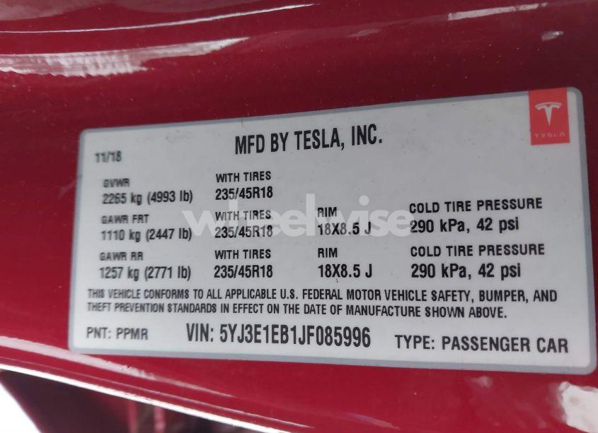 Photo 9 of 2018 Tesla Model 3 LONG RANGE/PERFORMANCE (VIN 5YJ3E1EB1JF085996)