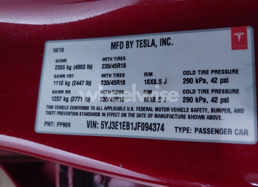 Photo 9 of 2018 Tesla Model 3 LONG RANGE/PERFORMANCE (VIN 5YJ3E1EB1JF094374)