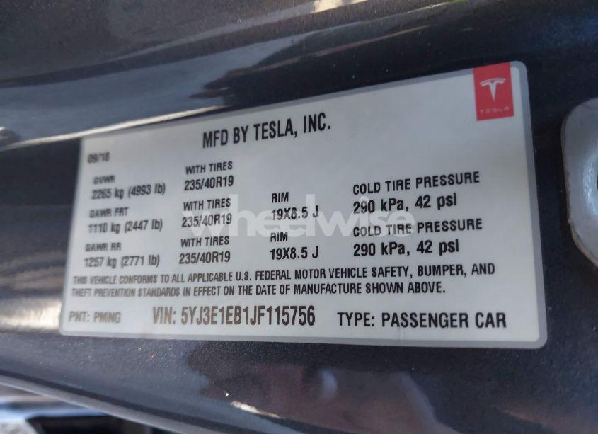 Photo 9 of 2018 Tesla Model 3 LONG RANGE/PERFORMANCE (VIN 5YJ3E1EB1JF115756)