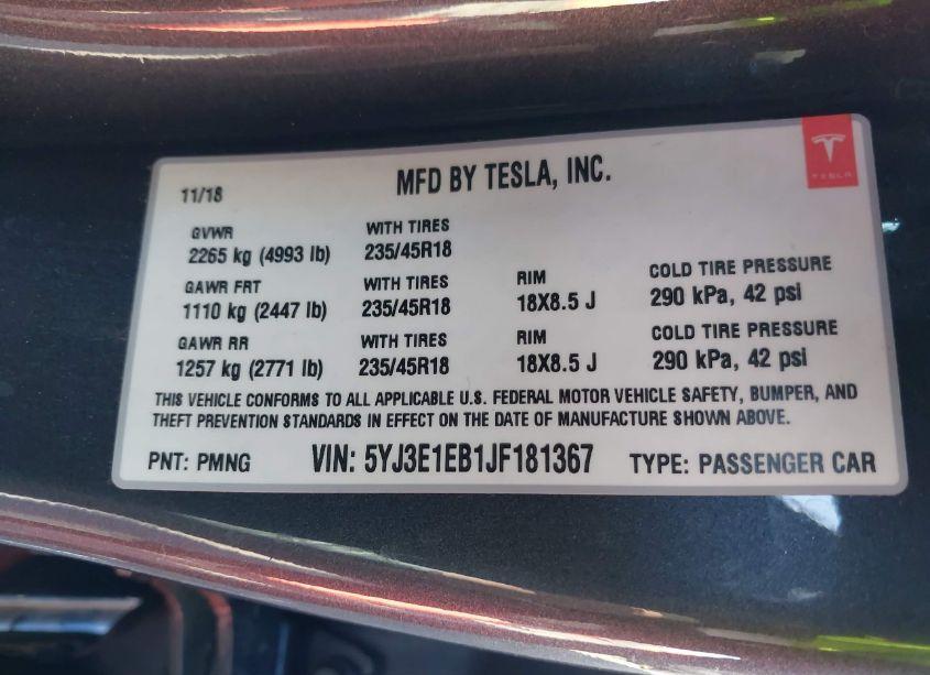 Photo 9 of 2018 Tesla Model 3 LONG RANGE/PERFORMANCE (VIN 5YJ3E1EB1JF181367)