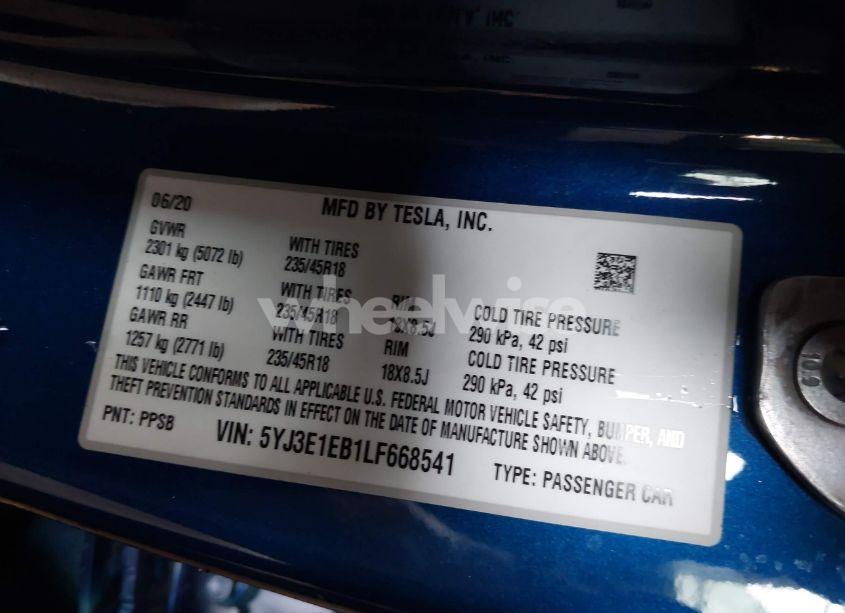 Photo 9 of 2020 Tesla Model 3 LONG RANGE DUAL MOTOR ALL-WHEEL DRIVE (VIN 5YJ3E1EB1LF668541)