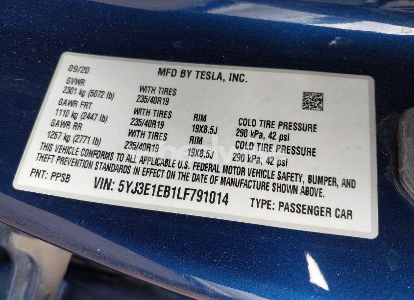 Photo 9 of 2020 Tesla Model 3 LONG RANGE DUAL MOTOR ALL-WHEEL DRIVE (VIN 5YJ3E1EB1LF791014)