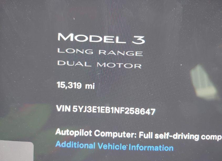 Photo 7 of 2022 Tesla Model 3 LONG RANGE DUAL MOTOR ALL-WHEEL DRIVE (VIN 5YJ3E1EB1NF258647)