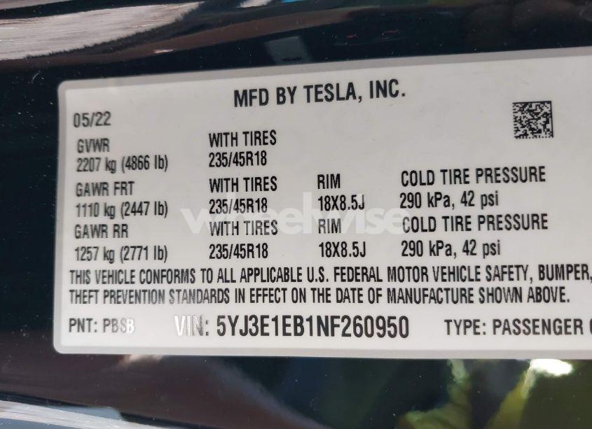 Photo 9 of 2022 Tesla Model 3 LONG RANGE DUAL MOTOR ALL-WHEEL DRIVE (VIN 5YJ3E1EB1NF260950)