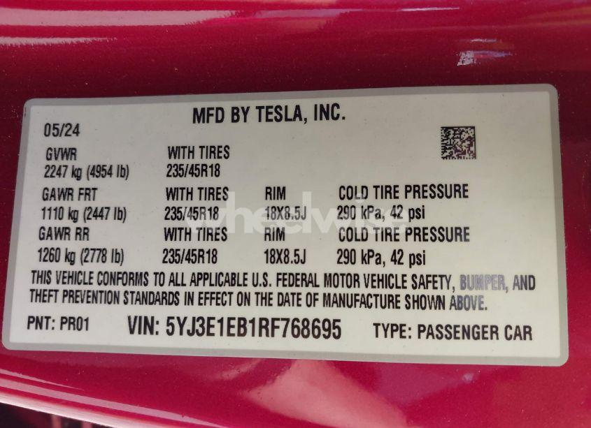 Photo 9 of 2024 Tesla Model 3 LONG RANGE DUAL MOTOR ALL-WHEEL DRIVE (VIN 5YJ3E1EB1RF768695)