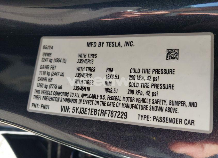Photo 9 of 2024 Tesla Model 3 LONG RANGE DUAL MOTOR ALL-WHEEL DRIVE (VIN 5YJ3E1EB1RF787229)
